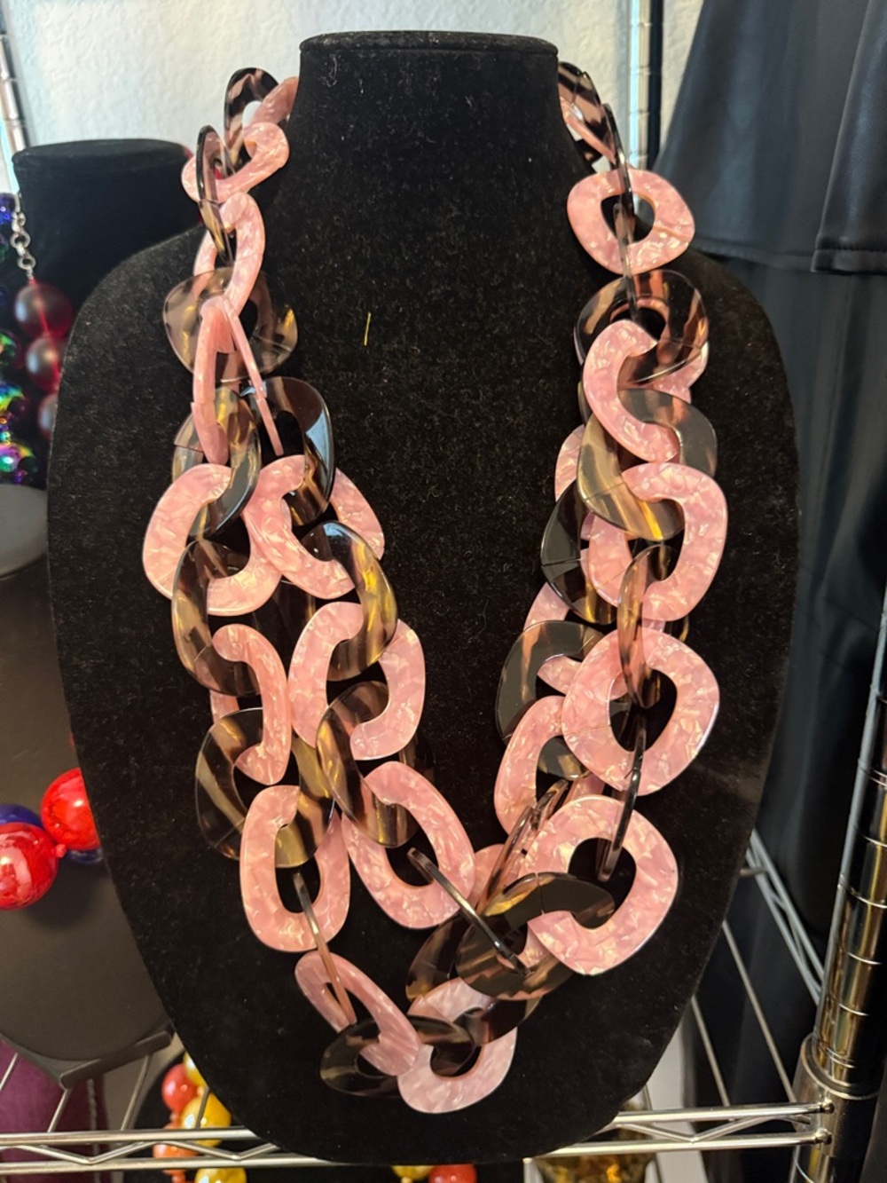 Statement Pink and Brown Link Necklace - Women Jewelry
